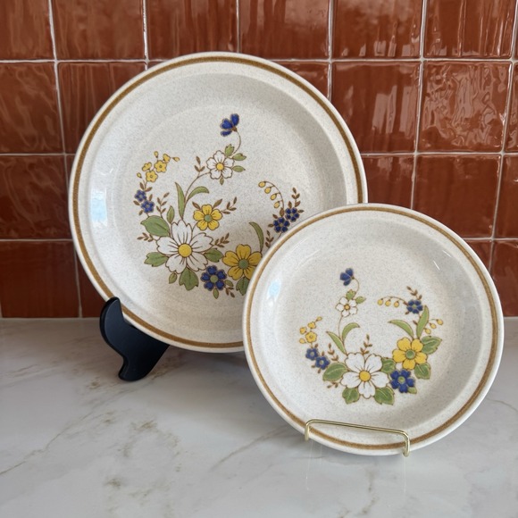 Colorstone Other - Vintage Stoneware Floral Plates Blue Yellow Dinnerware Cottagecore Farmhouse